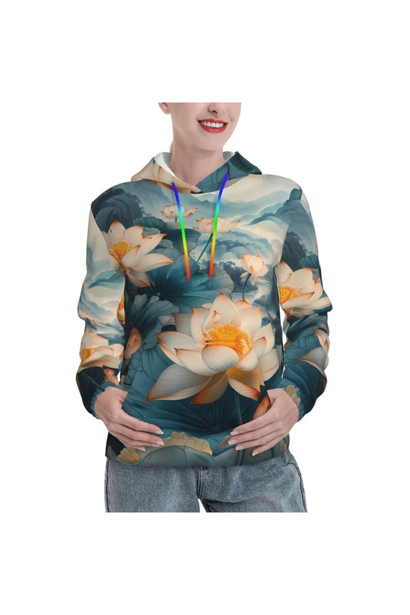 Mountain Lotus Serenity Print Womens Oversized Hoodies Sweatshirts Hooded Pullover Tops Sweaters Casual-Medium