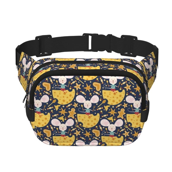 Kdxio Mouse Cheese Crossbody Double Layer Waist Bag Belt Bag for Unisex Fanny Pack Fashion Waist Packs for Hiking Running Shopping Traveling