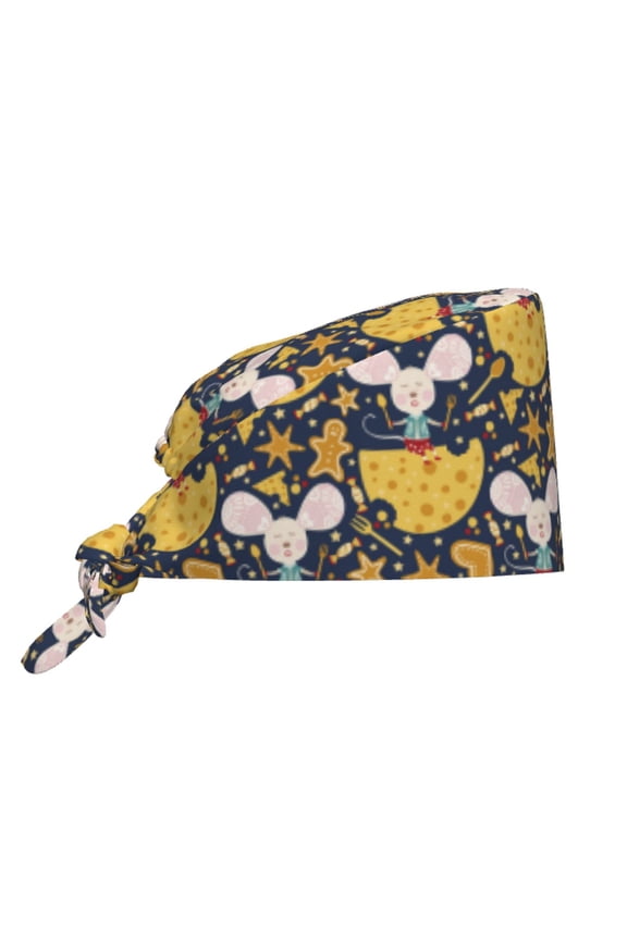 Mouse Cheese Pattern Turban Hat for Women Men Comfortable Adjustable Cleaning Working Cap with Sweatband