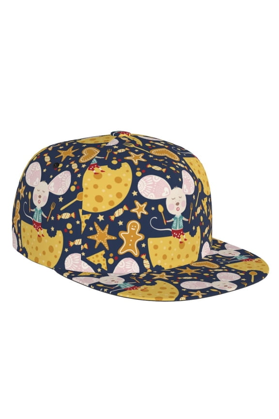 Mouse Cheese Print Snapback Hat for Men Women,Adjustable Baseball Cap