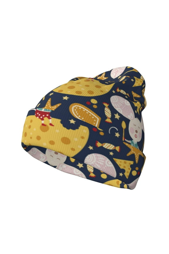 Mouse Cheese Winter Beanie for Men Women Beanie Knit Hat Cuffed Cap Beanie Knit Chunky Snow Cap