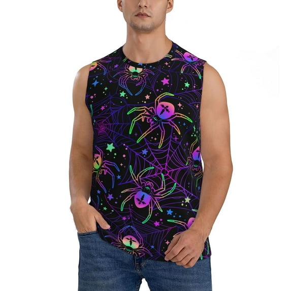 Kdxio Multi-colored Spiders for Men's Muscle T-shirt,Sleeveless for Workout Running Athletic Gym Lounge Casual