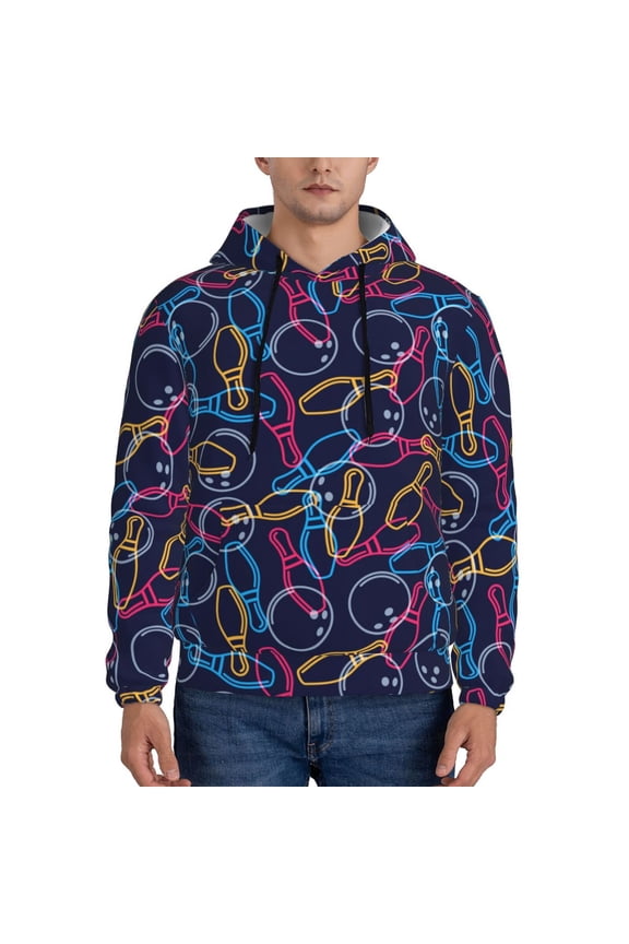 Multicolor Bowling Print Mens Casual Hooded Collar Drawstring Hoodies Pullover Sweatshirts Casual Long Sleeve Shirts-Medium