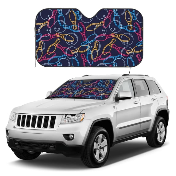 Kdxio Multicolor Bowling Print Windshield Sun Shade, Foldable Sun Blocker for Car,Truck,SUV Automotive Interior Sun Protection,Reflective Shade for Front Windshield(Medium)