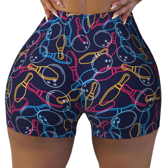 Kdxio Multicolor Bowling Print Workout Shorts for Women Seamless Soft Smooth Gym Yoga Scrunch Active Shorts