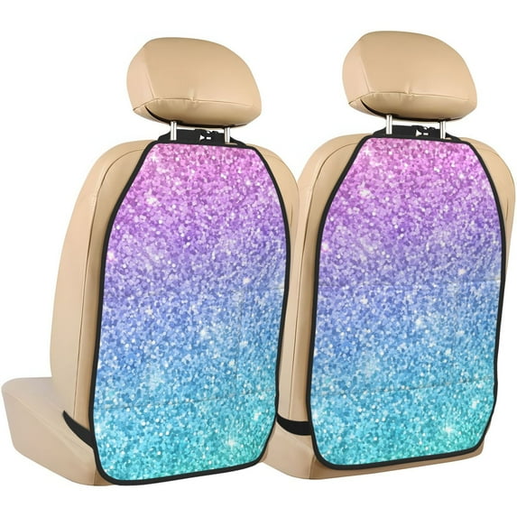 Kdxio Multicolor Glitter Print 2 Pack Car Kick Mat Seat Cover Back Protector Mat with Pockets for Organizer Backseat Protector and Storage Anti Kick Pad for Vehicles