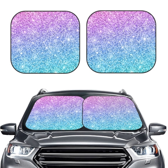 Kdxio Multicolor Glitter Print 2-Piece Sun Shade Front Windshield - Foldable Car Front Window Sunshades For Most Sedans Suv Truck