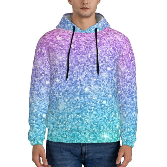 Kdxio Multicolor Glitter Print Mens Casual Hooded Collar Drawstring Hoodies Pullover Sweatshirts Casual Long Sleeve Shirts-Small