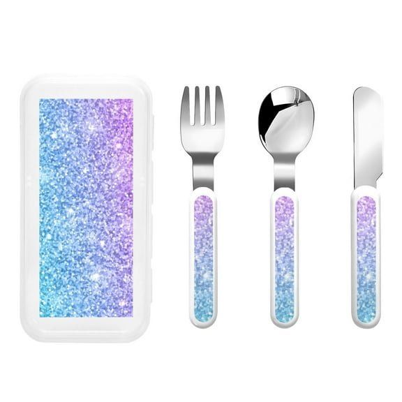 Kdxio Multicolor Glitter Toddler Utensils Set - Kids Silverware Set, Set Kids Utensils Set with Case for Preschooler Children