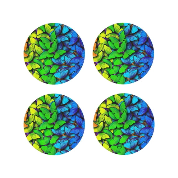 Kdxio Multicolored Butterflies Funny Coasters,4 Pcs Leather Coasters,Housewarming Gifts,Protect Furniture From Water Marks Scratch And Damage