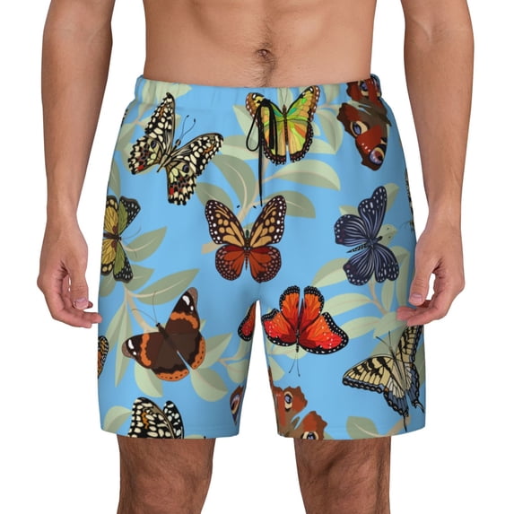 Kdxio Multicolored Butterflies Print Men'S Swim Trunks With Compression Liner 7 Inch Inseam Quick Dry Swim Shorts