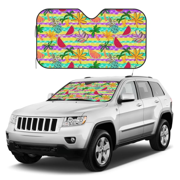 Kdxio Multicolored Tropical Print Windshield Sun Shade, Foldable Sun Blocker for Car,Truck,SUV Automotive Interior Sun Protection,Reflective Shade for Front Windshield(Medium)