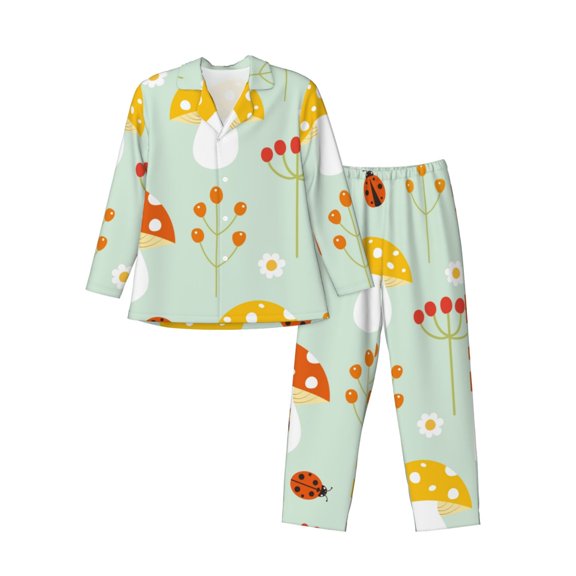 Kdxio Mushroom Bee Men’s Pajama Set Pajamas For Men 2 Piece PJ Set with Men Pajama Pants and Long Sleeve T-Shirt Lounge Set-XX-Large