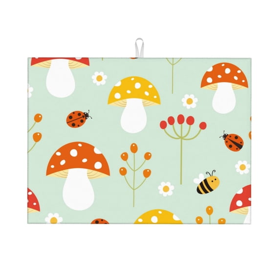 Kdxio Mushroom Bee for Dish Drying Mat,24*18 inch Absorbent Dish Drainer Kitchen Counter,Large Size Dish Drying Pad for Countertops,Draining Racks