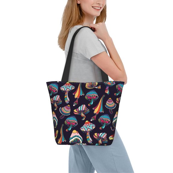 Kdxio Mushroom Doodle Women Reusable Grocery Bags Foldable Ripstop,Reusable Shopping Bags for Shopping,Gym,Gift