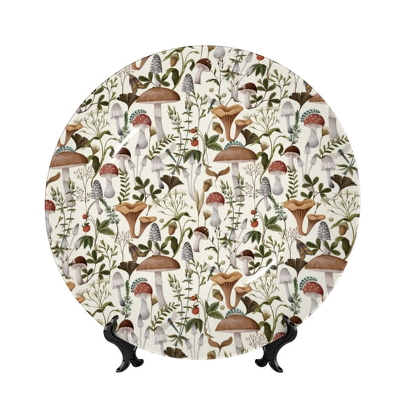Kdxio Mushroom Garnish Bone China Decorative Plate Ceramic Decorative Plate for Home Office Wall Stand Decorative Plates for Home Bedroom-10in