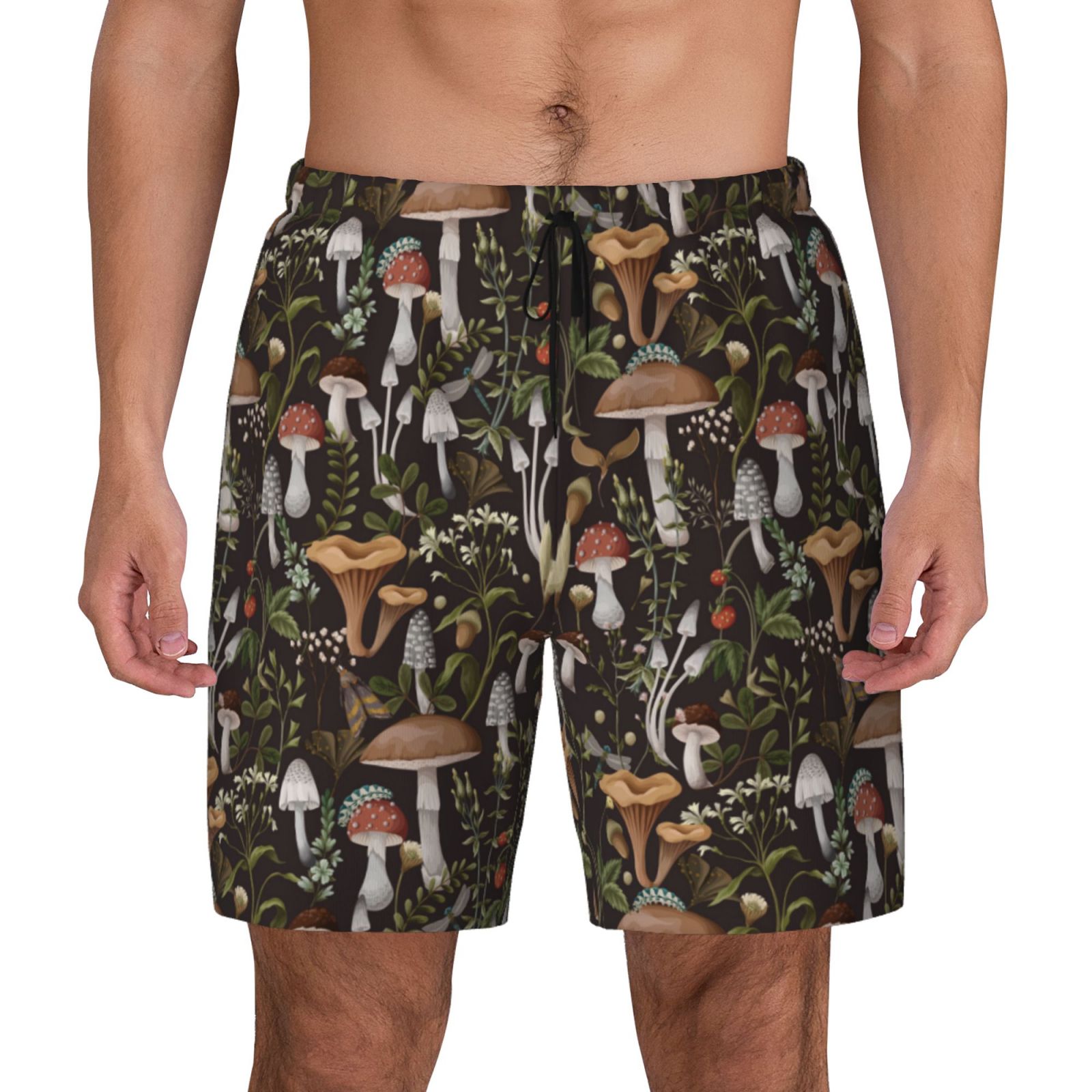 Kdxio Mushroom Garnish Print Men's Swim Trunks with Compression Liner 7 ...