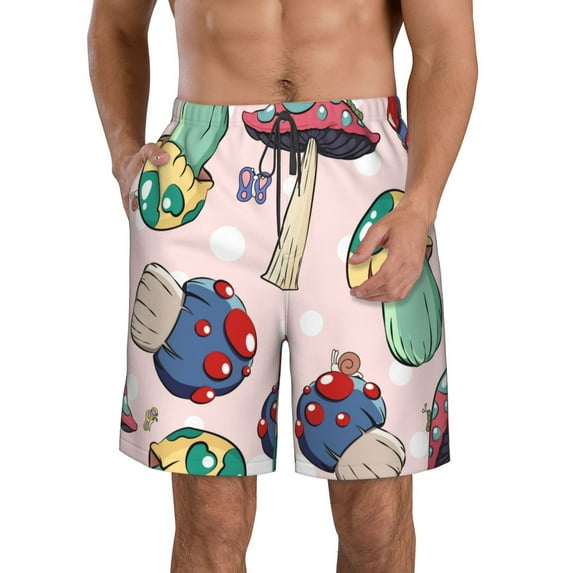 Kdxio Mushroom Pattern Mens Casual Shorts - Drawstring Summer Beach Sports Shorts for Men