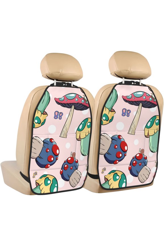 Mushroom Print 2 Pack Car Kick Mat Seat Cover Back Protector Mat with Pockets for Organizer Backseat Protector and Storage Anti Kick Pad for Vehicles