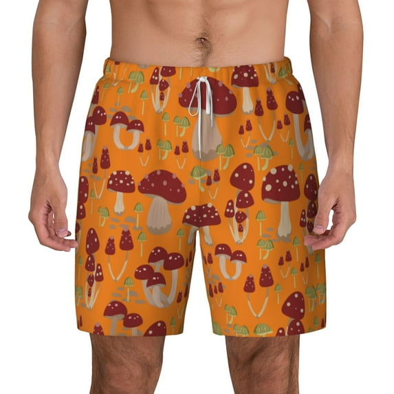 Kdxio Mushroom Print Men'S Swim Trunks With Compression Liner 7 Inch Inseam Quick Dry Swim Shorts