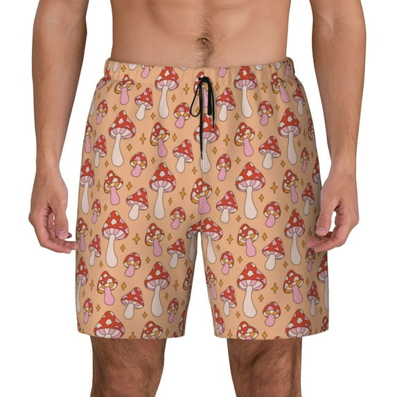 Kdxio Mushroom Print Men's Swim Trunks with Compression Liner 7 Inch Inseam Quick Dry Swim Shorts