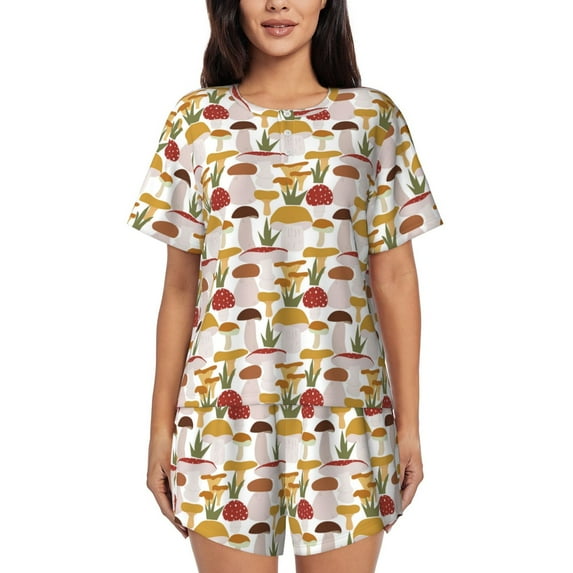 Kdxio Mushroom Print Pajamas Sets for Women Short-Sleeved Pjs with Lounge Shorts Two Piece Sleepwear S-4XL