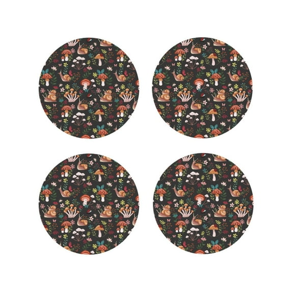 Kdxio Mushroom Snail Funny Coasters,4 Pcs Leather Coasters,Housewarming Gifts,Protect Furniture from Water Marks Scratch and Damage