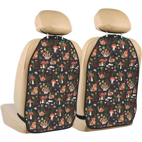 Kdxio Mushroom Snail Print 2 Pack Car Kick Mat Seat Cover Back Protector Mat with Pockets for Organizer Backseat Protector and Storage Anti Kick Pad for Vehicles