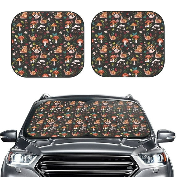 Kdxio Mushroom Snail Print 2-Piece Sun Shade Front Windshield - Foldable Car Front Window Sunshades for Most Sedans SUV Truck