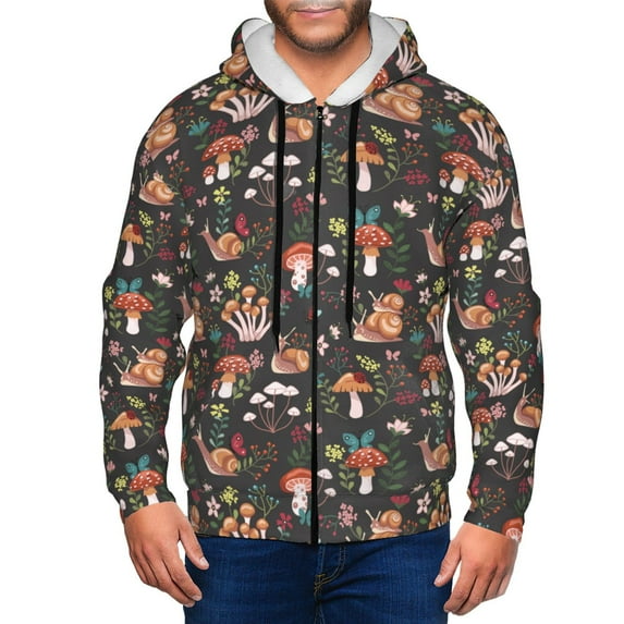 Kdxio Mushroom Snail Print Men Hoodies Casual Hoodies for Men with Zip Pockets Full Zip Long Sleeve Sweatshirt Sports Hooded Jacket-XX-Large