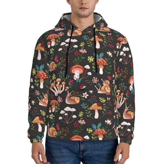 Kdxio Mushroom Snail Print Mens Casual Hooded Collar Drawstring Hoodies Pullover Sweatshirts Casual Long Sleeve Shirts-Large