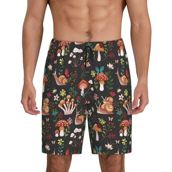 Kdxio Mushroom Snail Print Mens Sleep Shorts Bottoms Soft Comfy Pajama Wear Pants with Drawstring Pockets