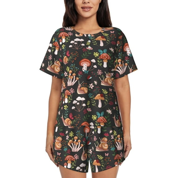 Kdxio Mushroom Snail Print Pajamas Sets for Women Short-Sleeved Pjs with Lounge Shorts Two Piece Sleepwear S-4XL