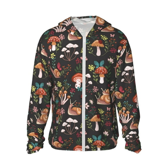 Kdxio Mushroom Snail Print Women Men Sun Protection UPF 50+ Jackets Zip Up Long Sleeve Hoodie Hiking Lightweight with Pockets
