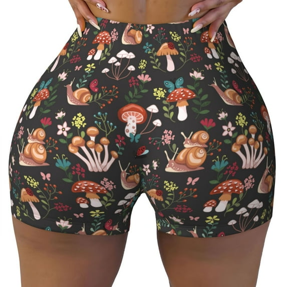 Kdxio Mushroom Snail Print Workout Shorts for Women Seamless Soft Smooth Gym Yoga Scrunch Active Shorts