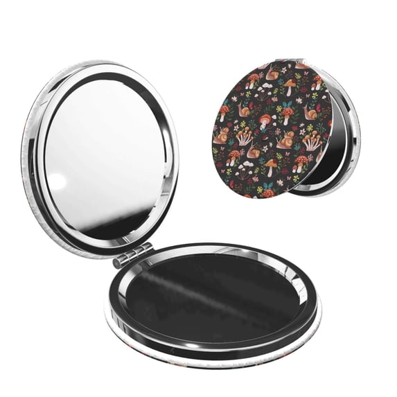 Kdxio Mushroom Snail Pocket Mirror, 1X/2X Travel Makeup Mirror 2-Sided Folding Small Mirror Portable Double-Sided Magnifying Cosmetic Mirror for Gift-Round Shape