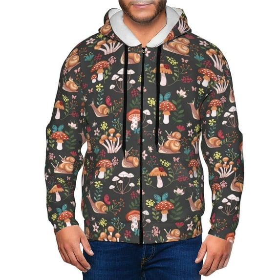 Kdxio Mushroom With Snails Print Men Hoodies Casual Hoodies for Men with Zip Pockets Full Zip Long Sleeve Sweatshirt Sports Hooded Jacket-Small
