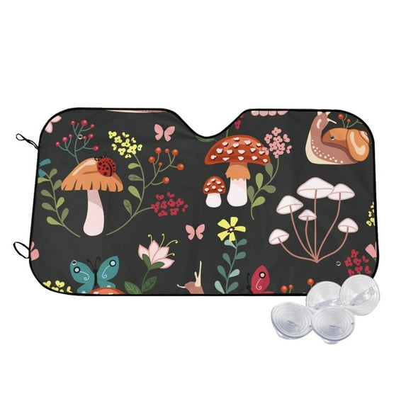 Kdxio Mushroom With Snails Print Windshield Sun Shade,UV Rays and Sun Heat Protection,Sunshade for Car Windshield,Car Shade Front Windshield - Small