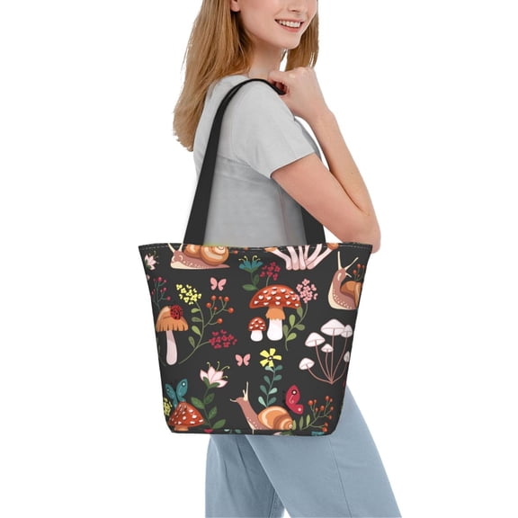 Kdxio Mushroom With Snails Women Reusable Grocery Bags Foldable Ripstop,Reusable Shopping Bags for Shopping,Gym,Gift