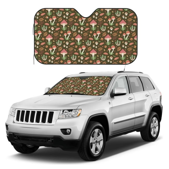 Kdxio Mushrooms and Autumn Print Windshield Sun Shade, Foldable Sun Blocker for Car,Truck,SUV Automotive Interior Sun Protection,Reflective Shade for Front Windshield(Small)