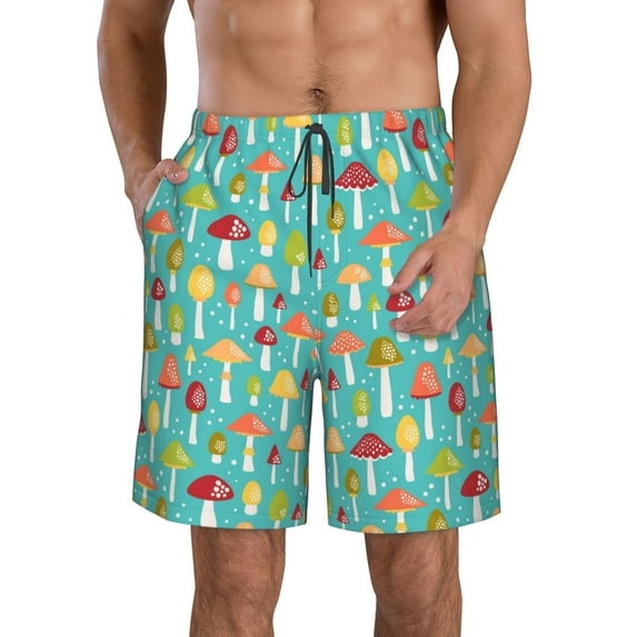 Kdxio Mushrooms Pattern Mens Casual Shorts - Drawstring Summer Beach Sports Shorts for Men