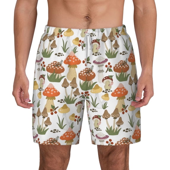 Kdxio Mushrooms Print Men'S Swim Trunks With Compression Liner 7 Inch Inseam Quick Dry Swim Shorts