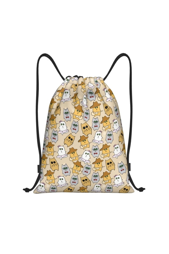 Music Dancing Cat Print Drawstring Backpack Bag,Waterproof Draw String Back Sack, Gym Drawstring Bags Swim Bag For Unisex