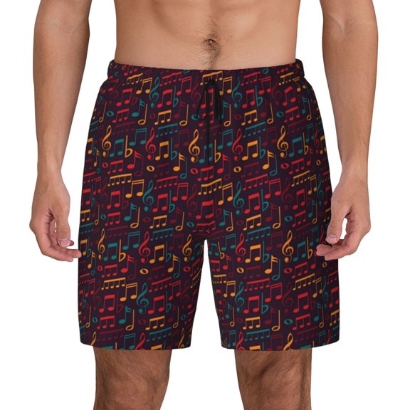 Kdxio Music Print Men's Swim Trunks with Compression Liner 7 Inch Inseam Quick Dry Swim Shorts