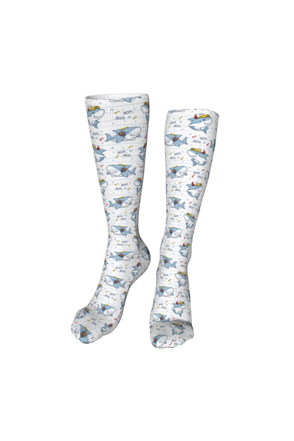 Music Shark Funny Silky Novelty Funky Long Knee High Socks Soft 3D Print Cosplay Crazy Stockings for Men Women