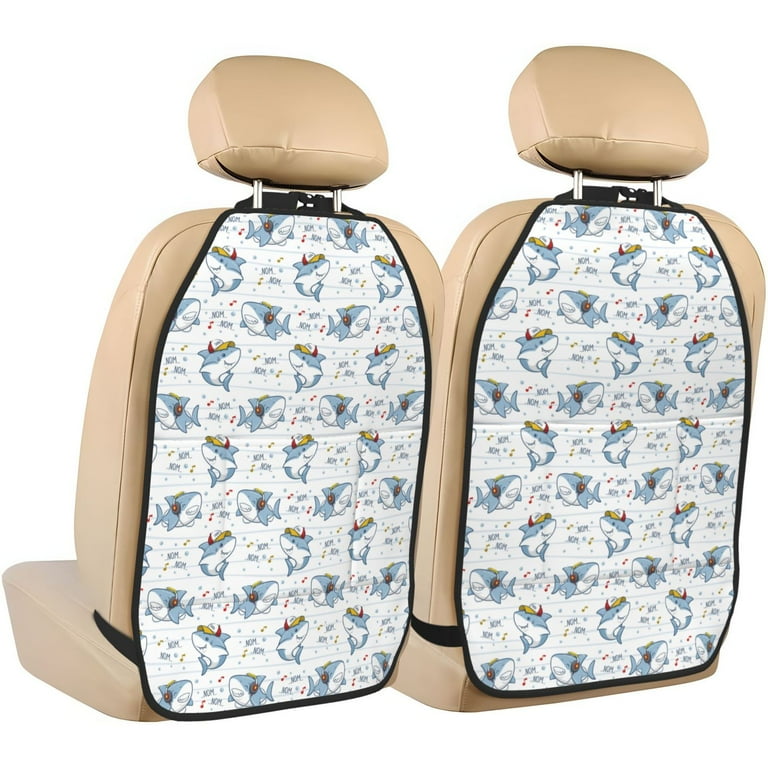 Kdxio Music Shark Print 2 Pack Car Kick Mat Seat Cover Back Protector Mat with Pockets for Organizer Backseat Protector and Storage Anti Kick Pad for