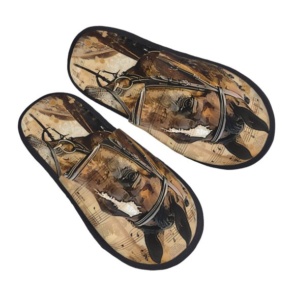 Kdxio Musical Horse Vintage Collage Pattern Slippers for Women Memory Foam Fuzzy House Slippers Bedroom Non-slip Warm Womens Slippers