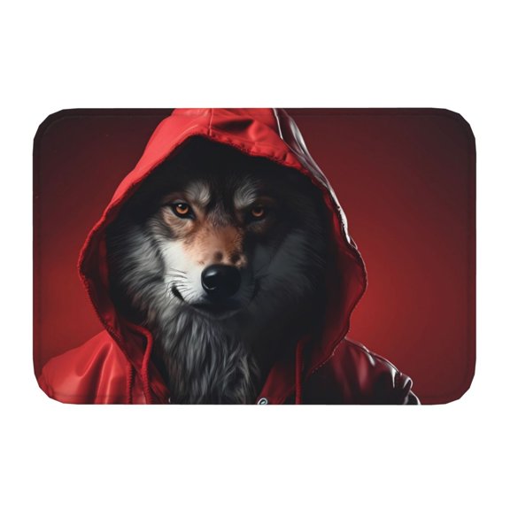 Kdxio Mysterious Hooded Wolf,16" x 24", Non-Slip Front Door Mats,Outdoor Welcome Mat Washable