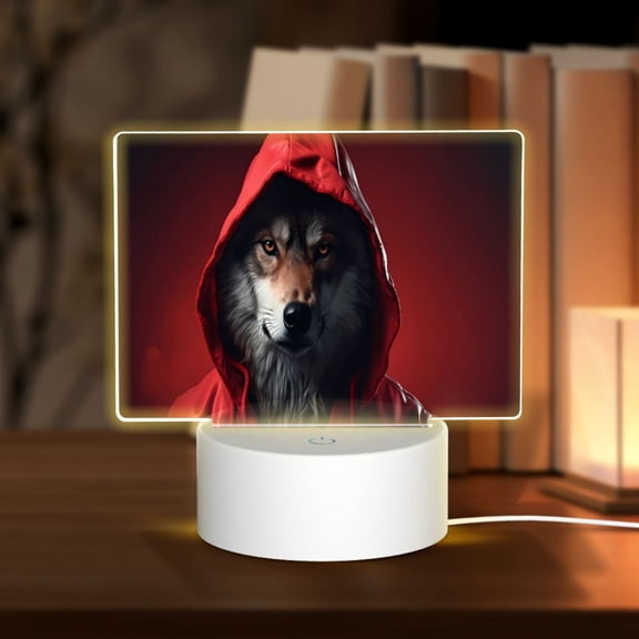 Kdxio Mysterious Hooded Wolf Rectangular Acrylic Night Light Acrylic Sleep Night Light Friend Gifts for Birthday Gifts for Women Teens Boys Girls