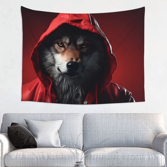 Kdxio Mysterious Hooded Wolf Wall Hanging Tapestries Banner For Bedroom College Dorm Home Living Room Party Decor 29X37 In